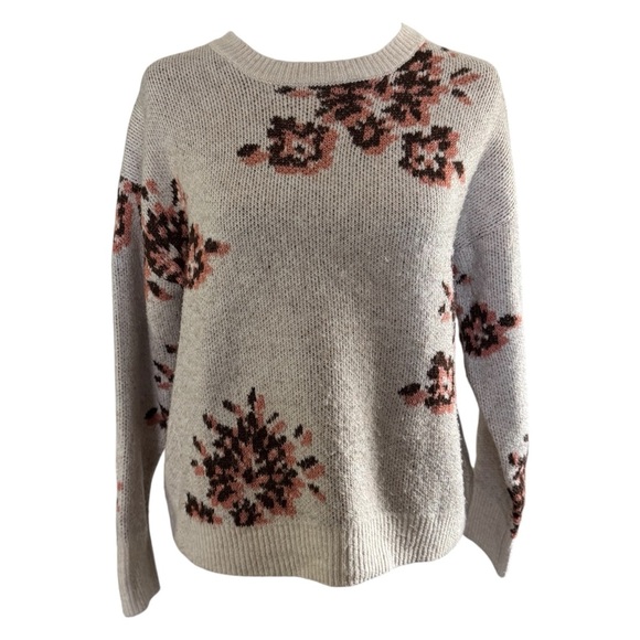 Knox Rose Floral Knit Crewneck Sweater Oatmeal Cream Size XS - Picture 2 of 9